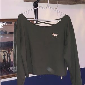 Olive green cropped sweatshirt Pink brand